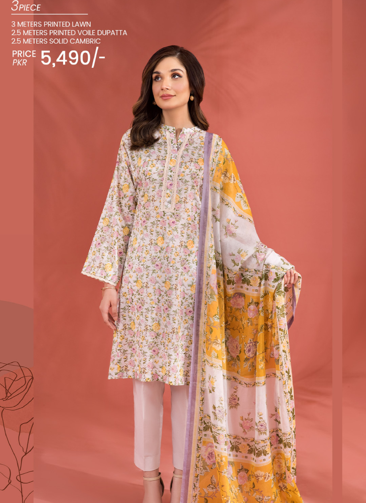 Nishat 3 Piece Lawn Suit (Unstiched)