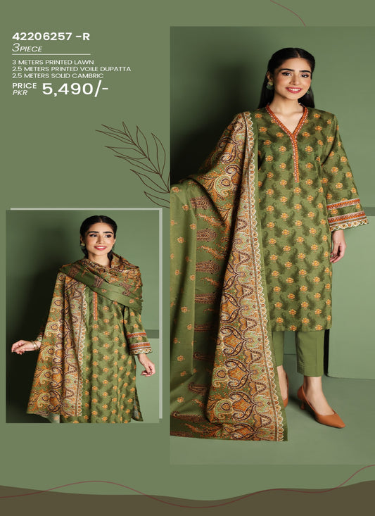 Nishat 3 Piece Lawn Suit (Unstiched)