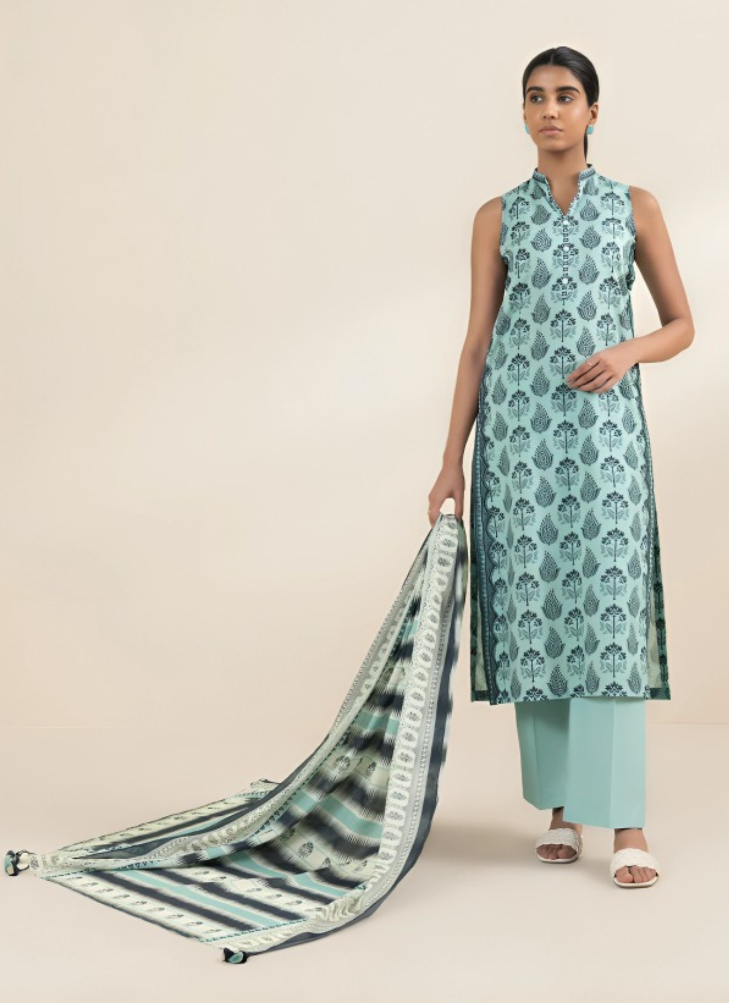 Sapphire 3-Piece Digital Printed Linen Suit