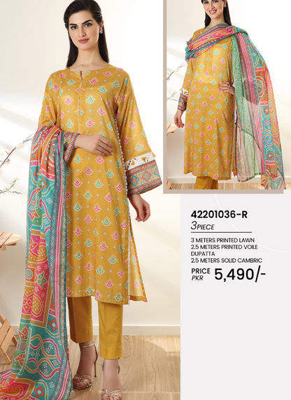 Nishat 3 Piece Lawn Suit (Unstiched)