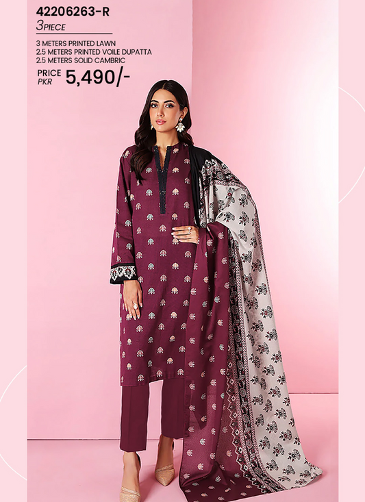 Nishat 3 Piece Lawn Suit (Unstiched)