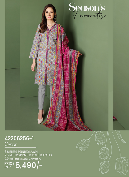 Nishat 3 Piece Lawn Suit (Unstiched)