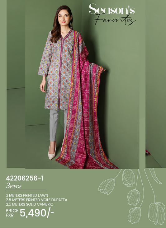 Nishat 3 Piece Lawn Suit (Unstiched)
