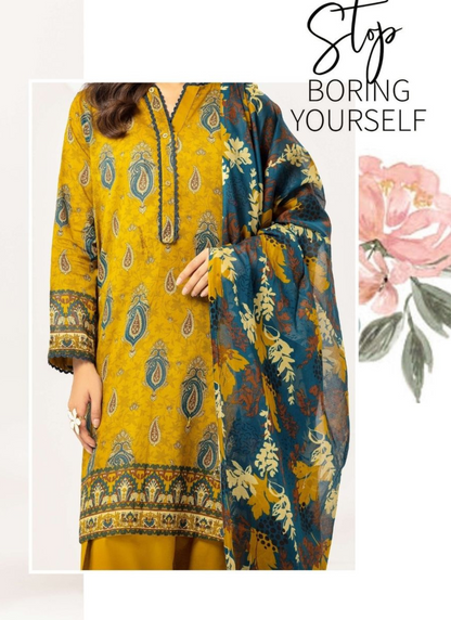 Haya By Legends 3p Lawn Suit (Unstiched)