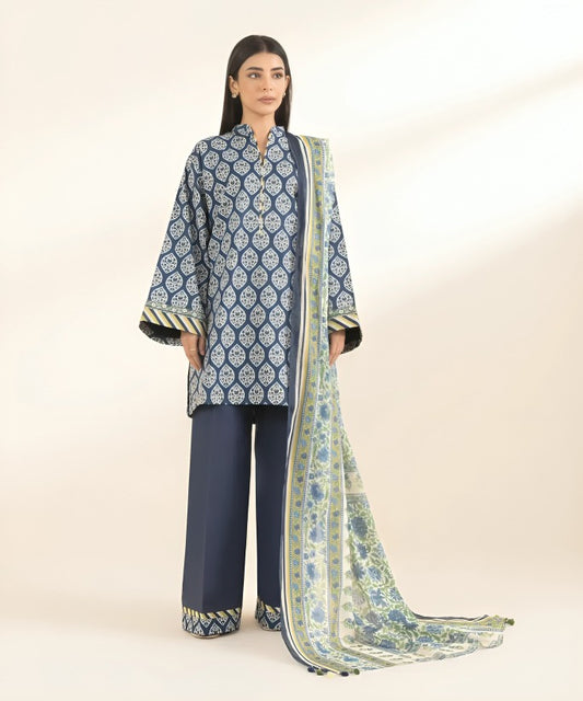 Sapphire 3-Piece Digital Printed Linen Suit